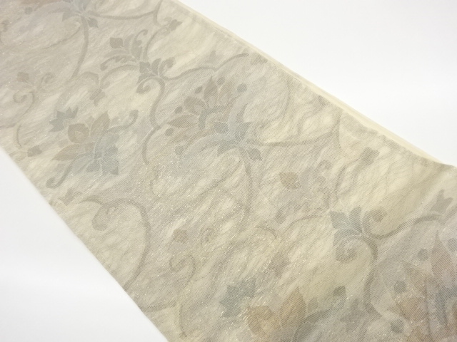  紗 抽象花唐草模様織出し袋帯